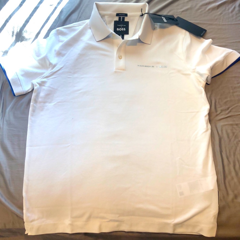 HUGO BOSS white cotton Polo {Medium}